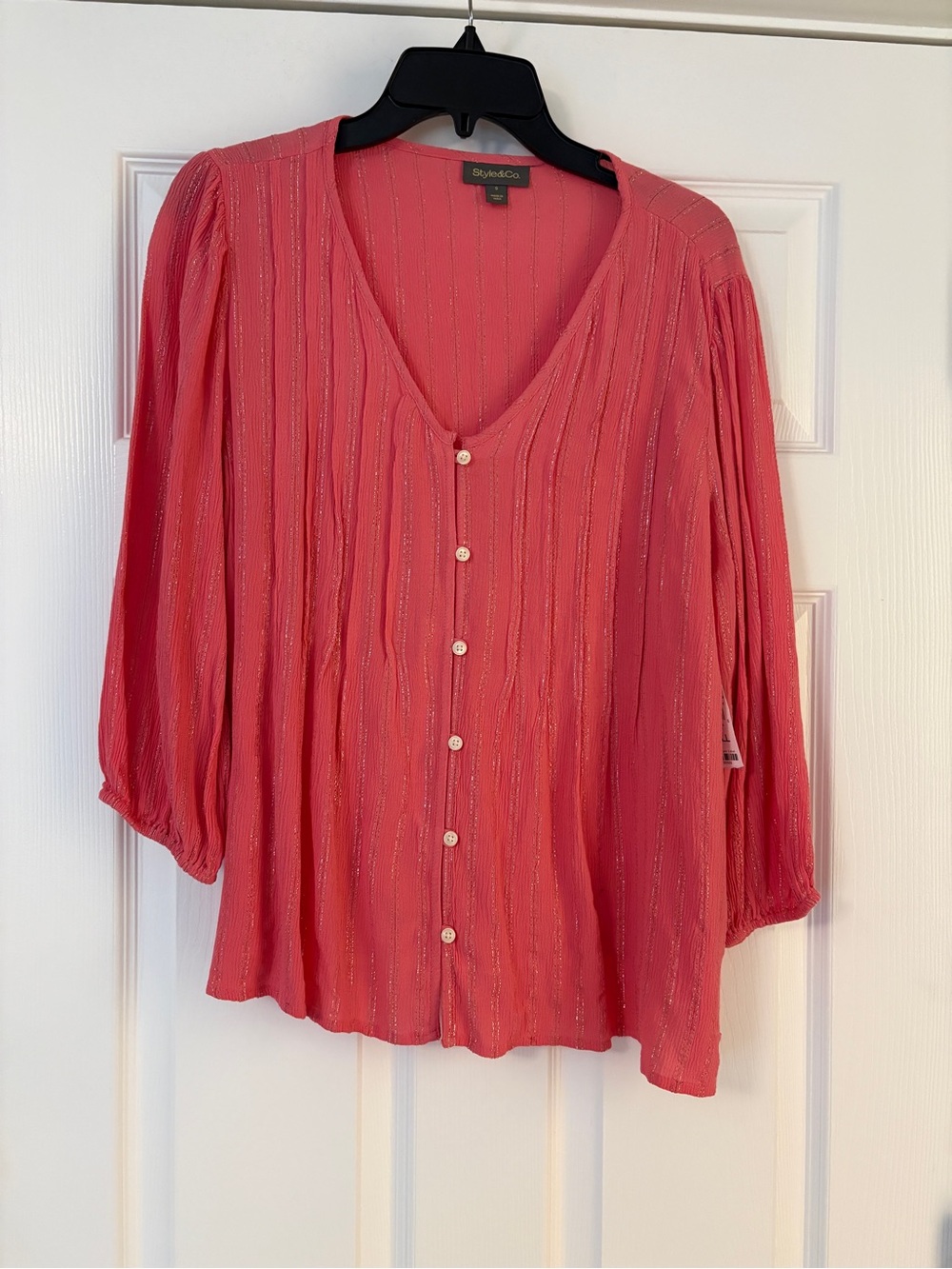 Style & Co. Coral Pink V-Neck Button-Front Blouse
